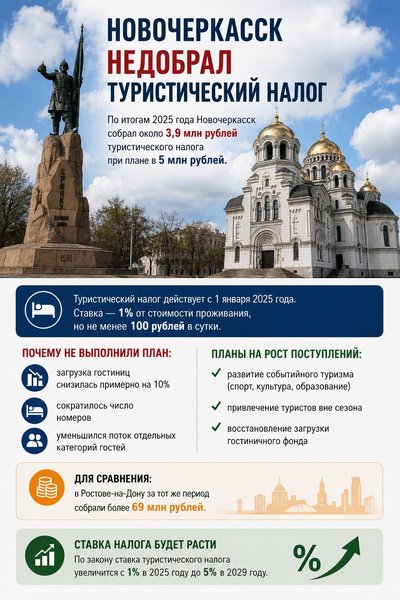 📉 Новочеркасск недобрал туристический налог — фото 1